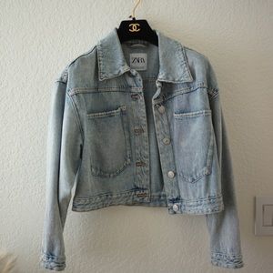 Zara Denim Cropped Boxy Oversized Jacket Small